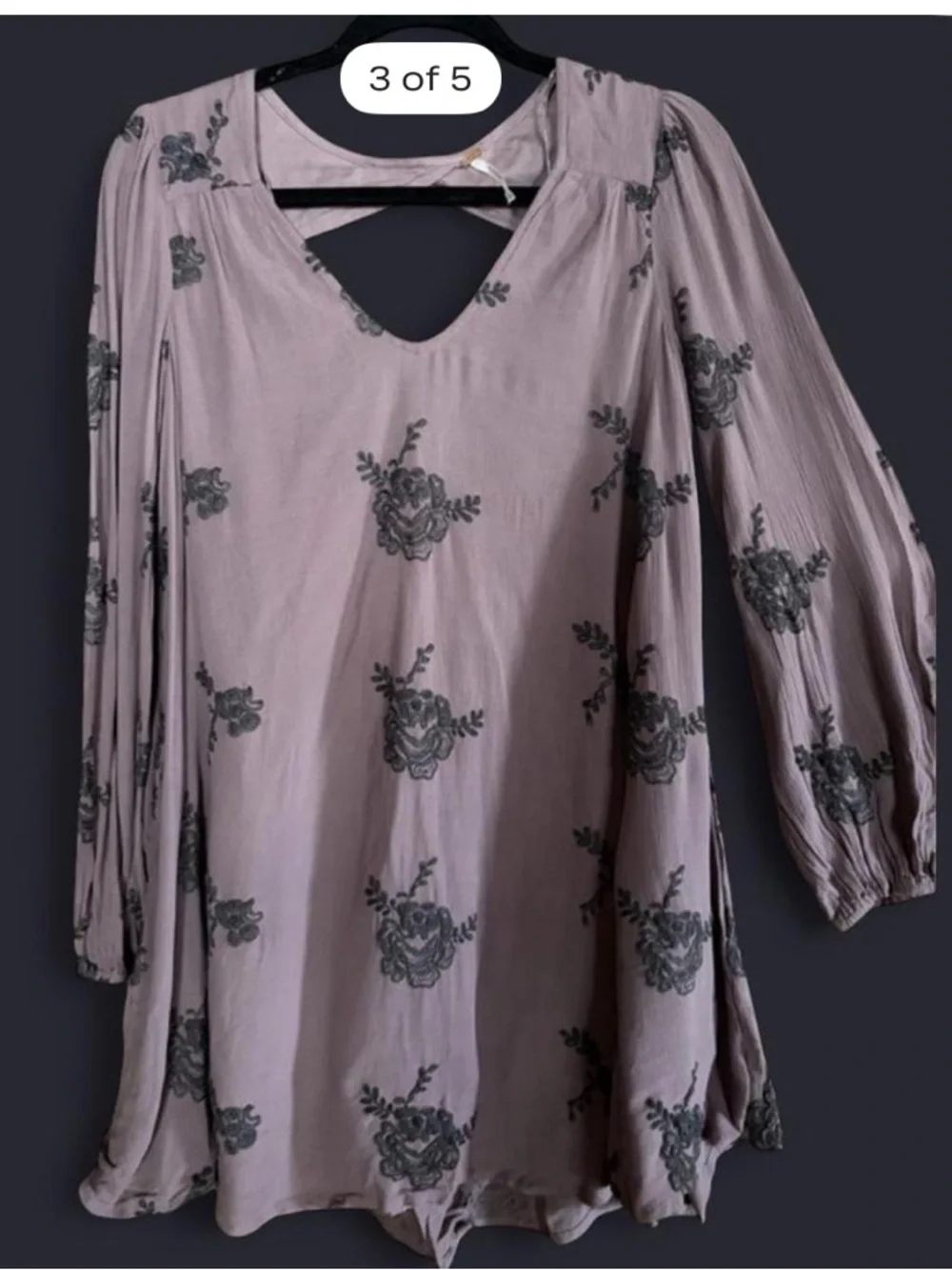 Free People Emma Austin Mini Dress Lavender Embroidered Boho XS NWOT - Picture 3 of 5
